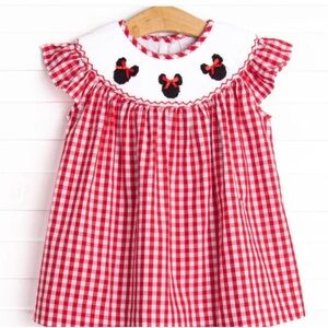 Stitchy Fish Minnie Mouse Red & White Gingham Smocked Kids top 4T